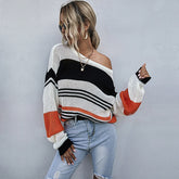 Sexy Batwing Sleeve Loose Knitted Sweater Striped Spring Autumn Knitted Pullover Sai Feel