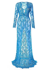 Sexy Deep V-Neck Long Sleeve Lace Maxi Dress Sai Feel