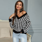 Sexy Off-shoulder V-neck Women Sweater Long Sleeve Spring Autumn Knitted Pullover Sweaters Sai Feel
