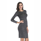 Sexy Side Splite Bodycon Dress Women O-neck Bodycon Dress Solid Spring Autumn Dress Sai Feel