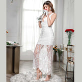 Sexy V-neck Gown with Backless Lace Sleeveless Wedding Dress Sai Feel