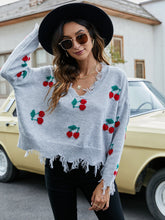 Sexy V-neck cherry pattern loose knit sweater Sai Feel