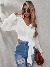 Shawl Collar Single Breasted Knot Side Crop Blouse Sai Feel