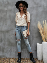 Shirred Puff Sleeve Peter Pan Collar Blouse Sai Feel