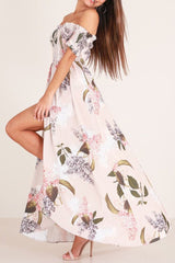 Short Sleeve Floor-Length Off Shoulder Pleated Expansion Women's Dress Sai Feel