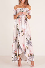 Short Sleeve Floor-Length Off Shoulder Pleated Expansion Women's Dress Sai Feel