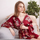 Silk Satin Robes Women Print Sleepwear Nightgown Kimono Bathrobe Sai Feel