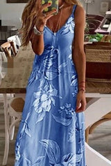 Simple Printed Blue Boho Chic Travel Dress. Sai Feel