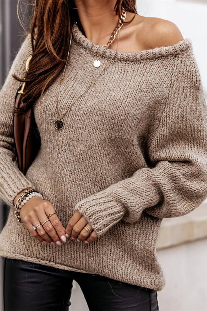 Slash Neck Knit Pullover Sai Feel