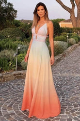 Sleeveless V-Neck Floor-Length Gradient Women's Dress Sai Feel