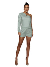 Solid Asymmetrical Neck Thermal Sweatshirt & Shorts Set Sai Feel
