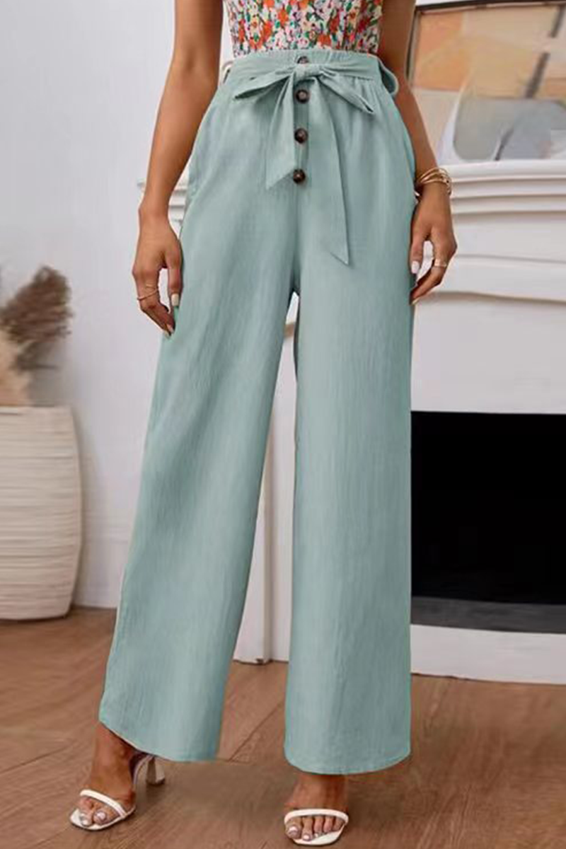 Solid Bandage Straight High Waist Wide Leg Solid Color Bottoms(5 colors) Sai Feel