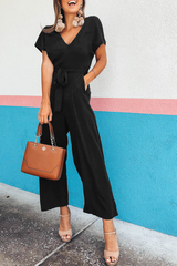 Solid Bandage V Neck Boot Cut Jumpsuits Sai Feel