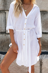 Solid Buckle Cross Straps POLO collar A Line Dresses Sai Feel