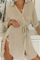 Solid Buckle Cross Straps POLO collar A Line Dresses Sai Feel