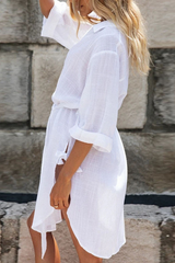 Solid Buckle Cross Straps POLO collar A Line Dresses Sai Feel