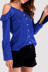 Solid Buckle Flounce Off the Shoulder Tops(4 colors) Sai Feel