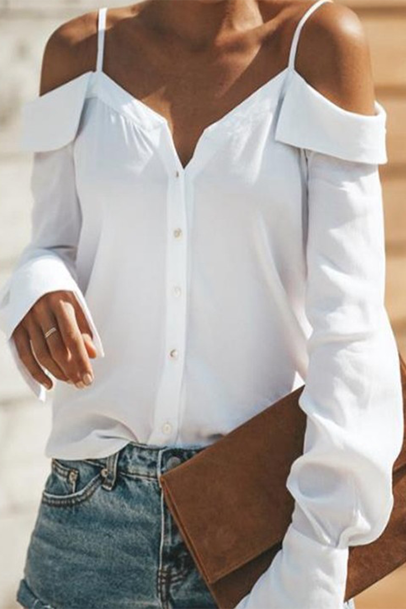 Solid Buckle Flounce Off the Shoulder Tops(4 colors) Sai Feel