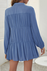 Solid Buckle Fold Turndown Collar Shirt Dresses Sai Feel