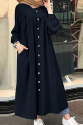 Solid Buckle Mandarin Collar Shirt Dresses(5 colors) Sai Feel