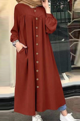 Solid Buckle Mandarin Collar Shirt Dresses(5 colors) Sai Feel