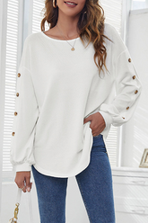 Solid Buckle O Neck Tops Sai Feel