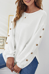 Solid Buckle O Neck Tops Sai Feel