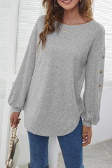 Solid Buckle O Neck Tops Sai Feel