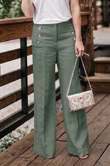 Solid Buckle Straight High Waist Wide Leg Solid Color Bottoms Sai Feel