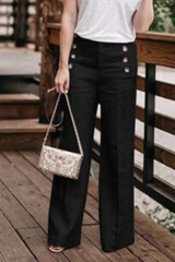 Solid Buckle Straight High Waist Wide Leg Solid Color Bottoms Sai Feel