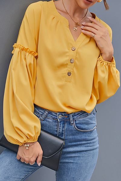 Solid Buckle Stringy Selvedge V Neck Tops Sai Feel