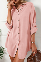 Solid Buckle Turndown Collar Shirt Dress (6 Colors) Sai Feel