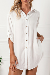 Solid Buckle Turndown Collar Shirt Dress (6 Colors) Sai Feel