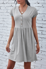 Solid Buckle V Neck A Line Dresses Sai Feel