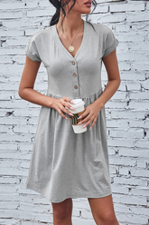 Solid Buckle V Neck A Line Dresses Sai Feel