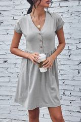 Solid Buckle V Neck A Line Dresses Sai Feel
