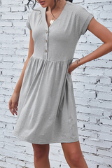 Solid Buckle V Neck A Line Dresses Sai Feel