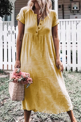 Solid Buckle V Neck Straight Dresses(6 Colors) Sai Feel