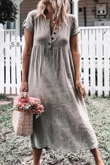 Solid Buckle V Neck Straight Dresses(6 Colors) Sai Feel