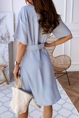 Solid Buckle With Belt Turndown Collar Dresses Sai Feel