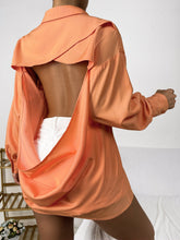Solid Button Front Drop Shoulder Open Back Blouse Sai Feel