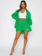 Solid Button Up Shirt &Shorts Set Sai Feel