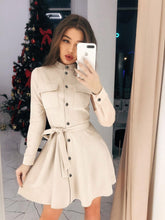 Solid Button Up Tie Side Wrap Hem Shirt Dress Sai Feel