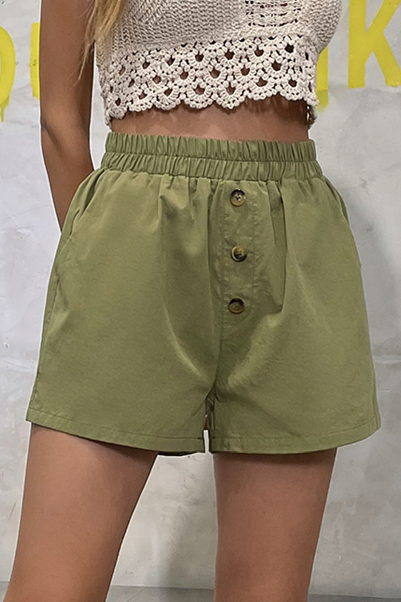 Solid Buttons Wide Leg Solid Color Bottoms Sai Feel