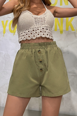 Solid Buttons Wide Leg Solid Color Bottoms Sai Feel