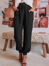 Solid Color Pocket Elastic Waist Jogger Pants Sai Feel
