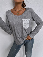 Solid Color Round Neck Lace Pocket T-shirt Sai Feel