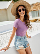 Solid Color Short-sleeved T-shirt Tops Round Neck Slim-fit Pullover T-shirt Sai Feel