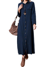 Solid Color Single breasted Lapel Neck Midi Dress Sai Feel