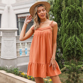 Solid Color Stitching Lace Sling Dress Sai Feel